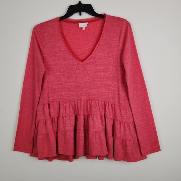 Anthropologie Tops - Anthropologie Deletta Size S Long Sleeve V Neck Boho Ruffle Tiered Top Blouse